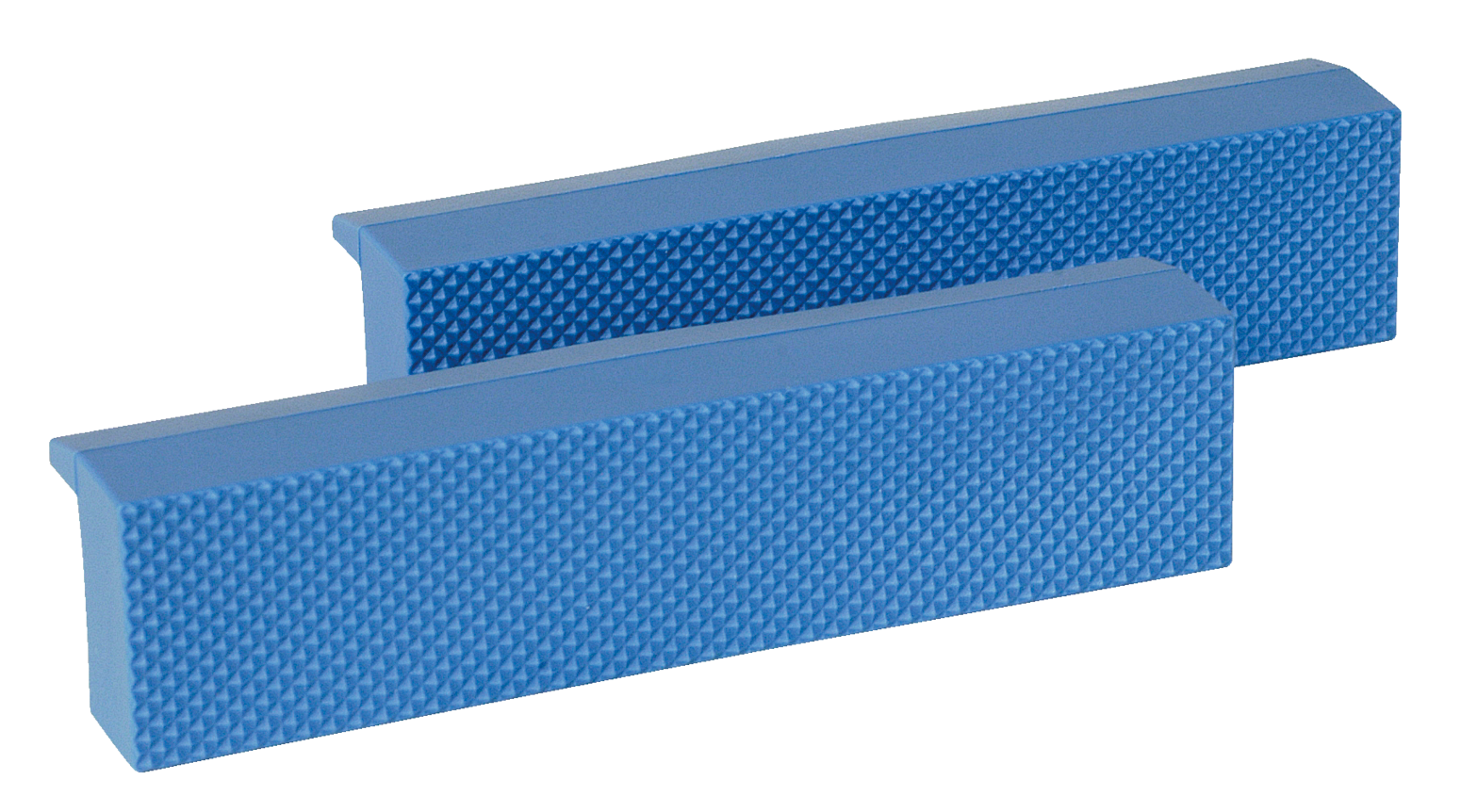 Die Schraubstockbacken mit Magnetstreifen aus blauem Kunststoff der Baureihe 545K zur Nutzung mit den Baureihen 520, 525 und 530