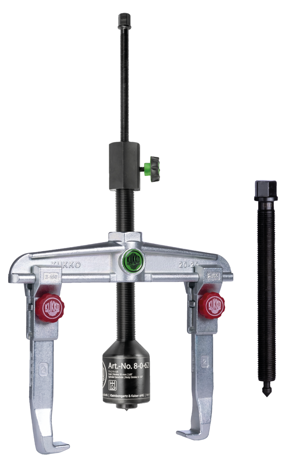 A 2-arm universal puller of the 20-3+B series with quick-adjustable puller hooks and grease-hydraulic spindle