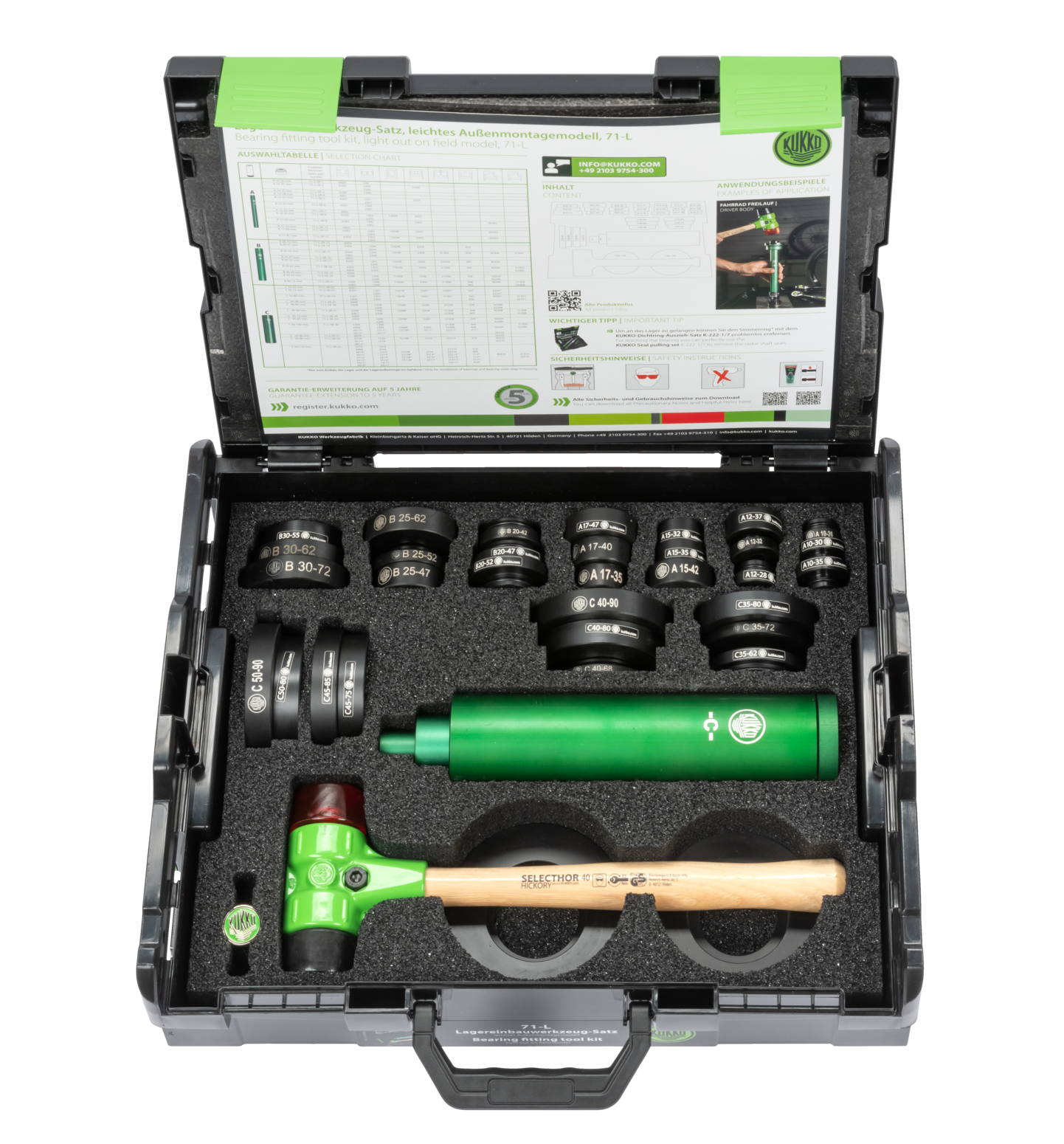 The bearing installation tool set 71-L, light outdoor assembly model, for the installation of bearings and seals
