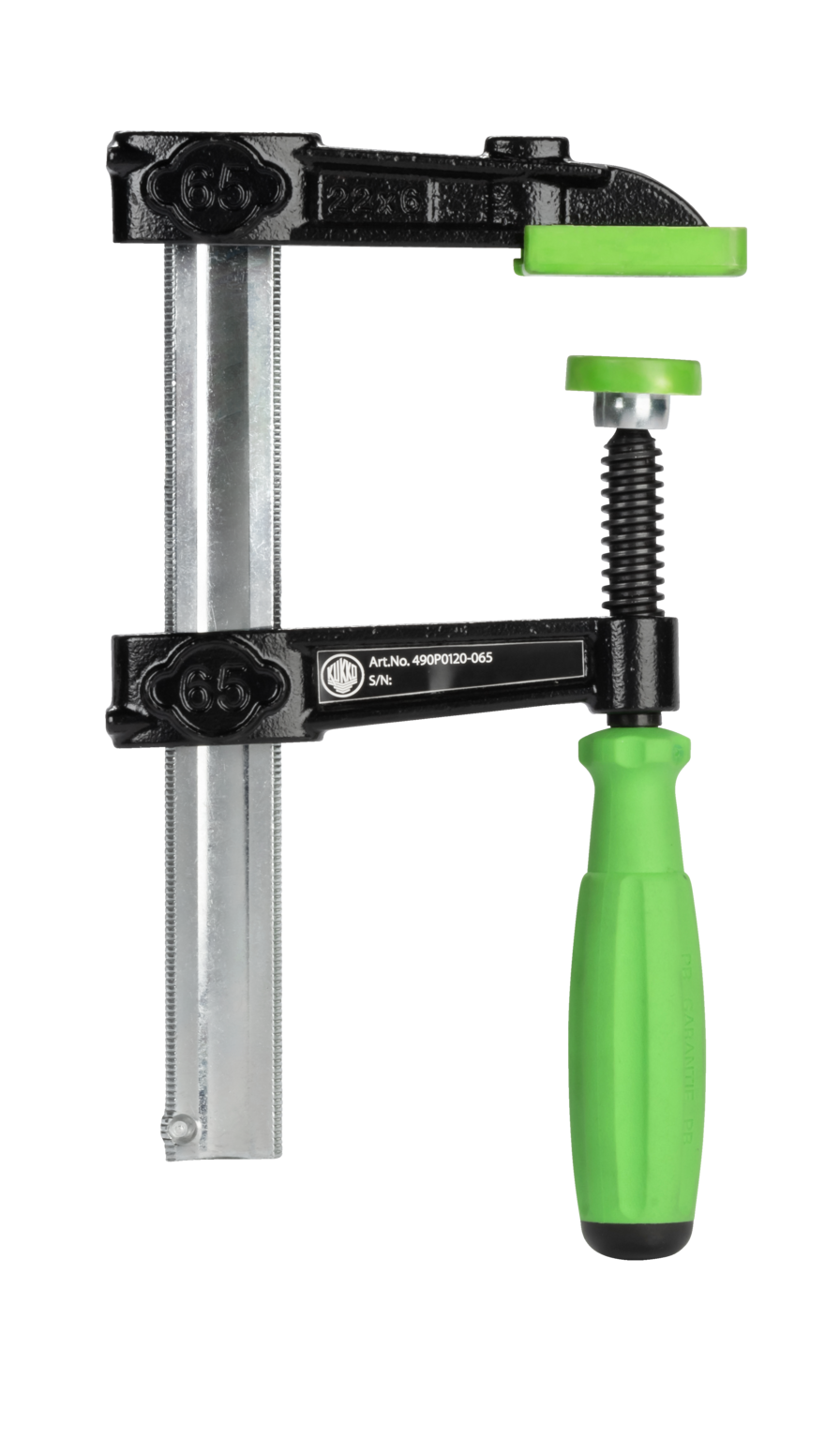 A malleable cast iron VIRIDIS screw clamp of the 490P series with 2K comfort grip
