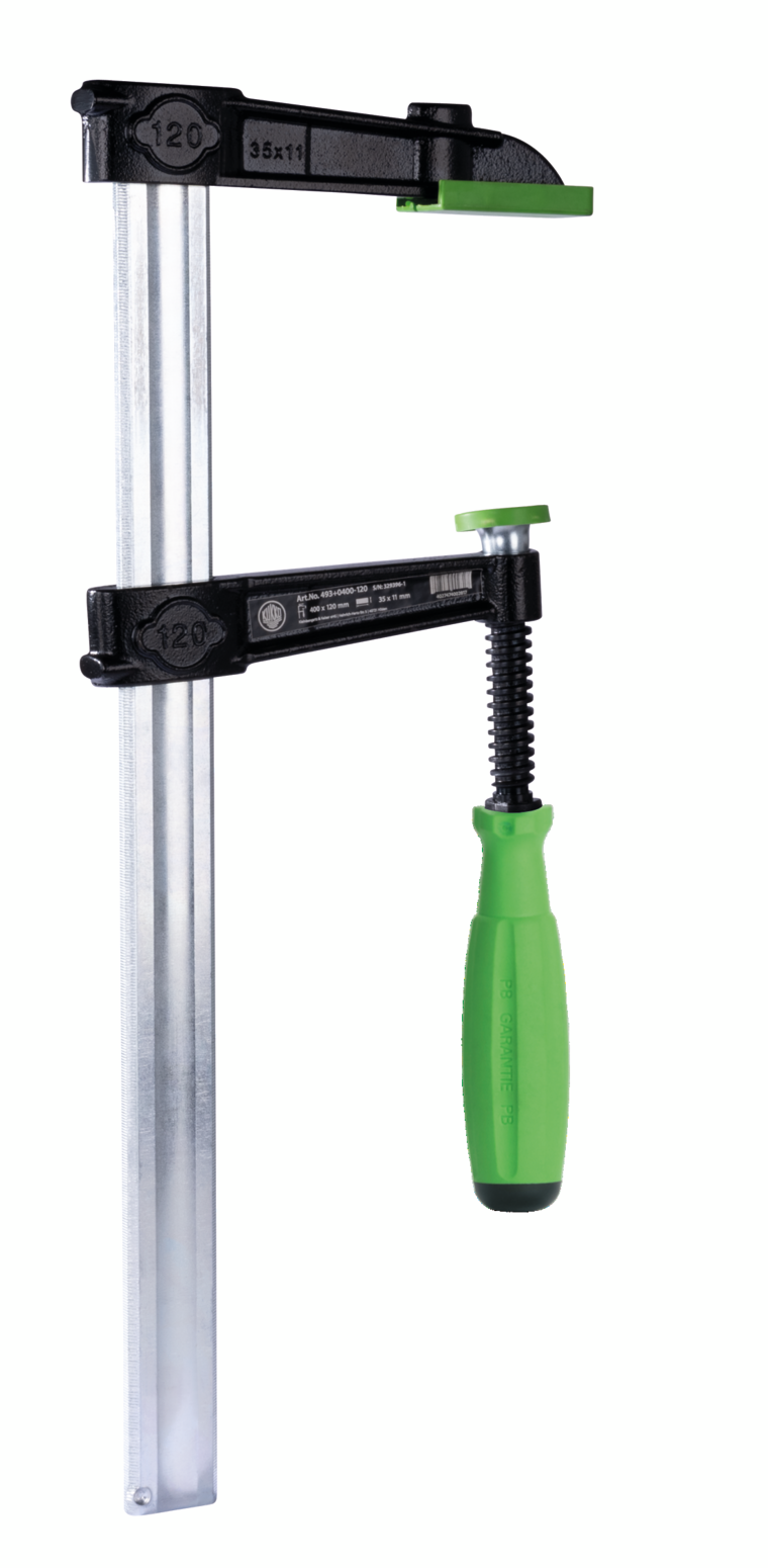 A malleable cast iron VIRIDIS screw jack of the 493P series with 2K comfort handle