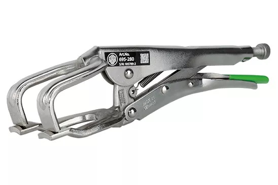 A close-up of the KUKKO 695 series welder's grip tongs