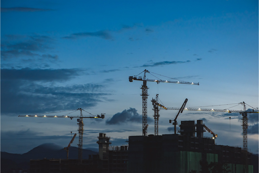 Construction site with cranes for construction industry